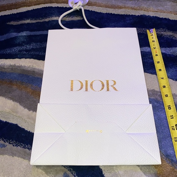 Christian DIOR White Empty Shopping Bag Pebbled with Gold Print & Dior R… - Picture 3 of 7